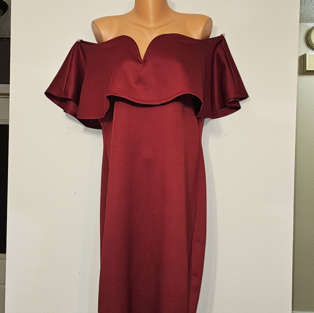 Fashion Nova Strapless Burgundy Dress